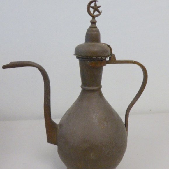 Antique middle eastern metal copper brass coffee tea pot tall hand made 14.5" - Picture 1 of 13